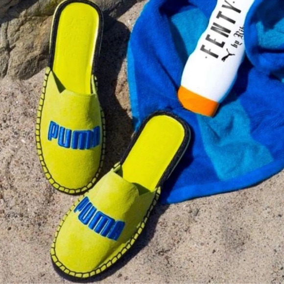 Puma Shoes - Puma × Fenty Rihanna Suede Leather Espadrille Slide On Sulphur Spring Size 8.5